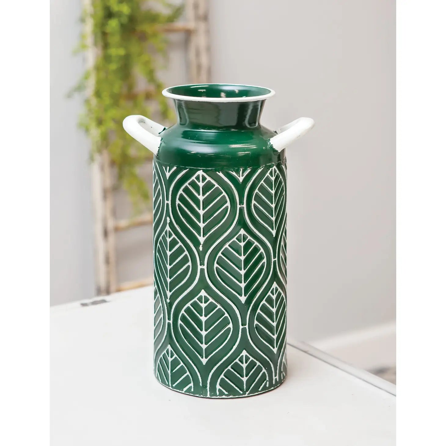 Leaf Etched Enamel Milk Can