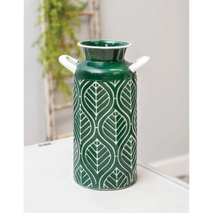 Leaf Etched Enamel Milk Can